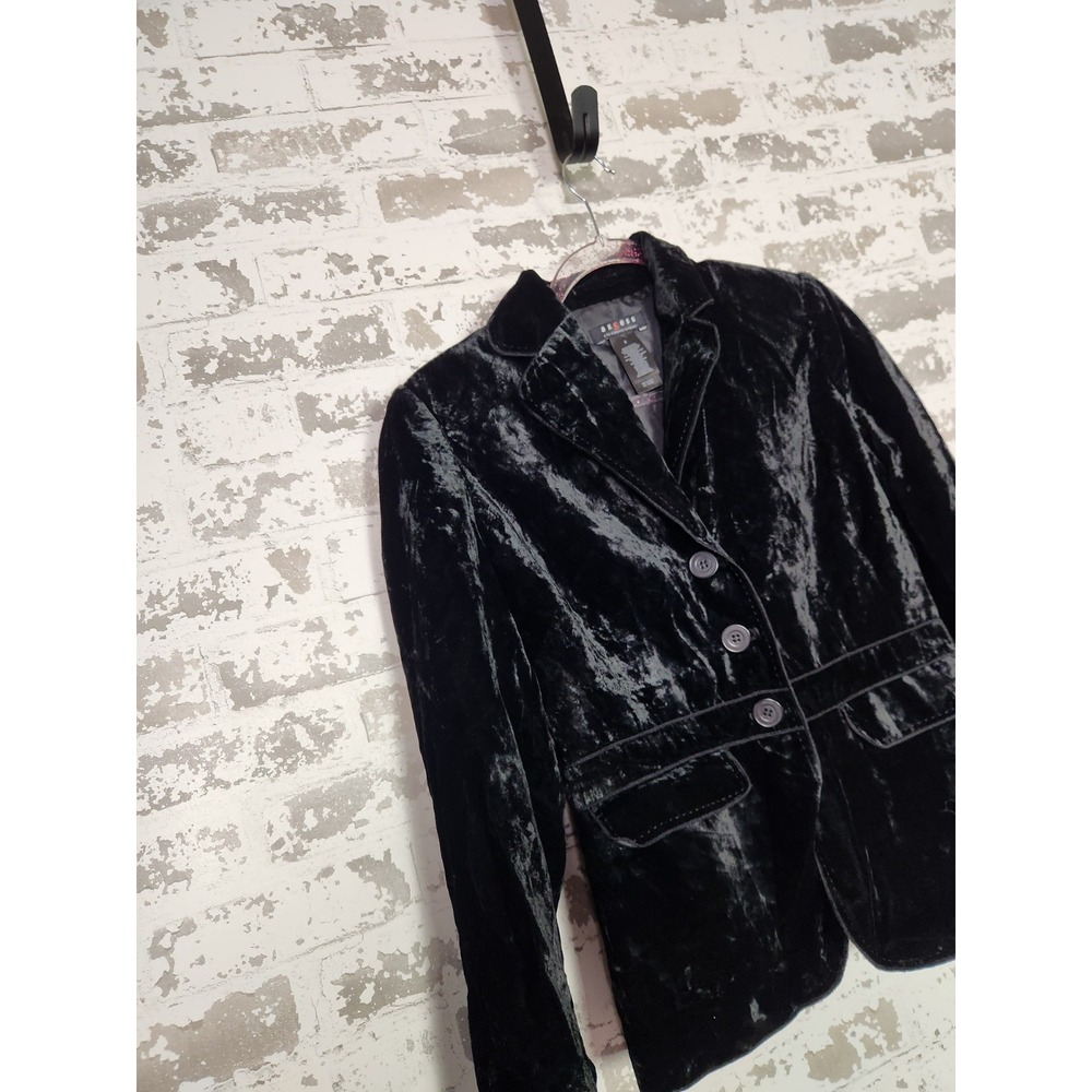 Black Crushed Velvet Blazer Size 6 Tailored Romantic Whimsigoth - Picture 2 of 16